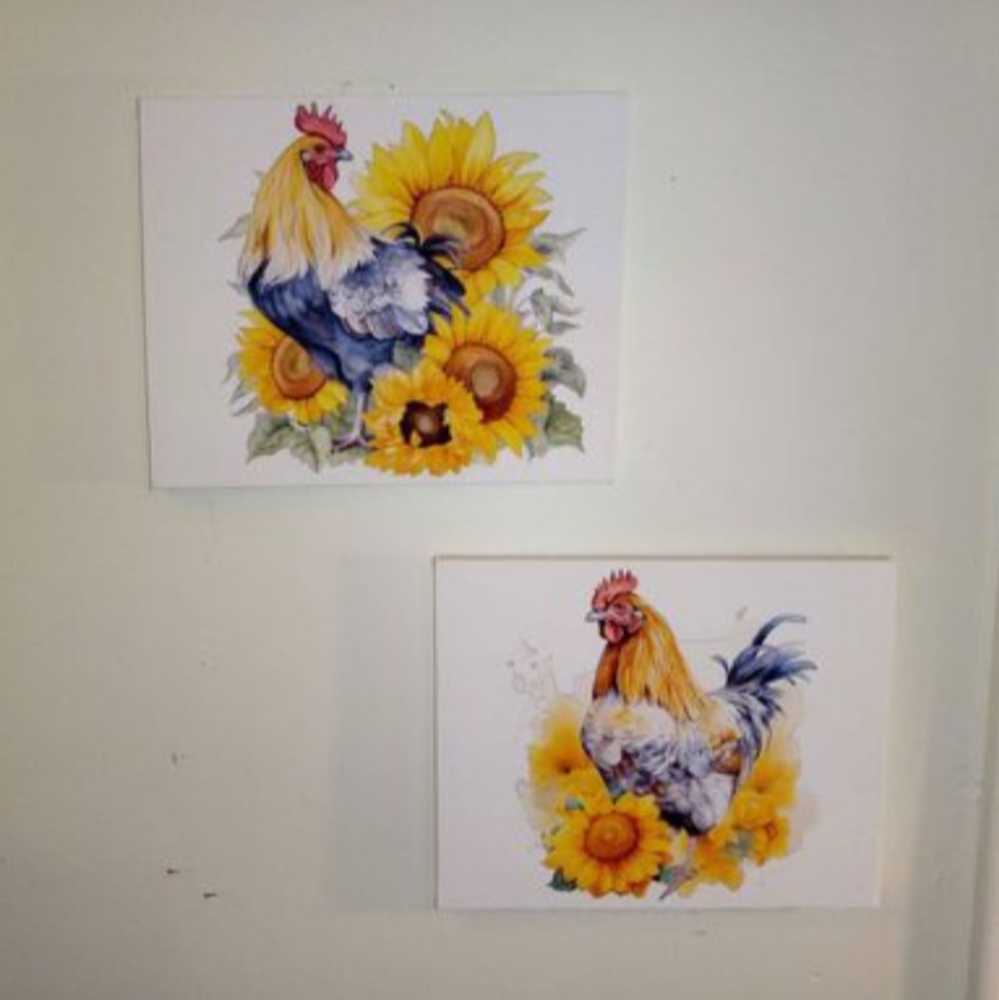 Farmhouse Decor- 2 Rooster 8x10 Canvases